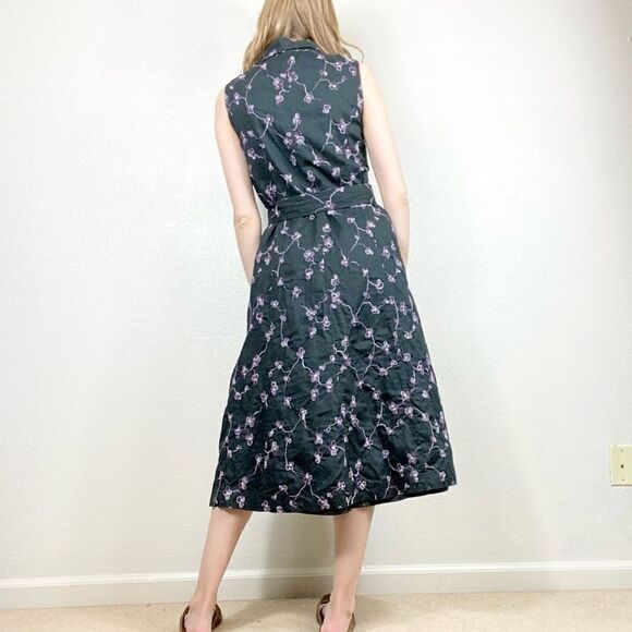 Vintage Black & Purple Floral Embroidered Belted Midi Dress - Picture 2 of 7